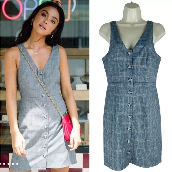 Show Me Your MuMu Arlette Academia Grey Plaid Button Front Mini Dress Sz. Medium - Picture 6 of 16
